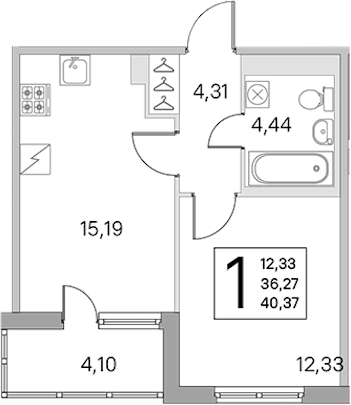 1-комнатная квартира 36.27 м², 5/5 эт., ЖК «ЮгТаун. Олимпийские кварталы»